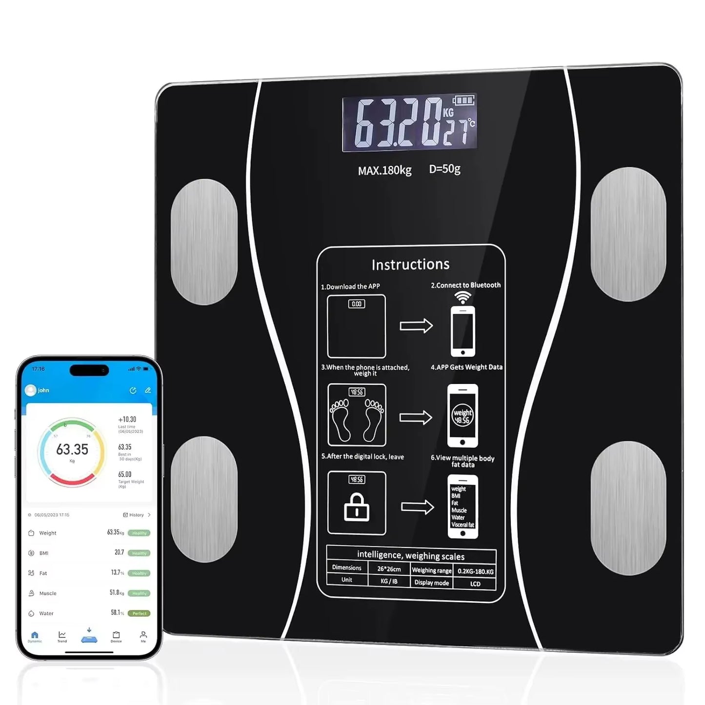 (Top Selling) Smart Weight Scale with Bluetooth Connectivity for Bodymetrics Monitoring