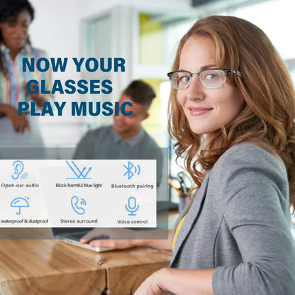 Smart Glasses Bluetooth Glasses Audio Glasses with Speakers Music Glasses, Touch Voice Assistant, Blue Light Lenses