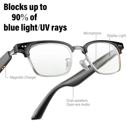 Smart Glasses Bluetooth Glasses Audio Glasses with Speakers Music Glasses, Touch Voice Assistant, Blue Light Lenses